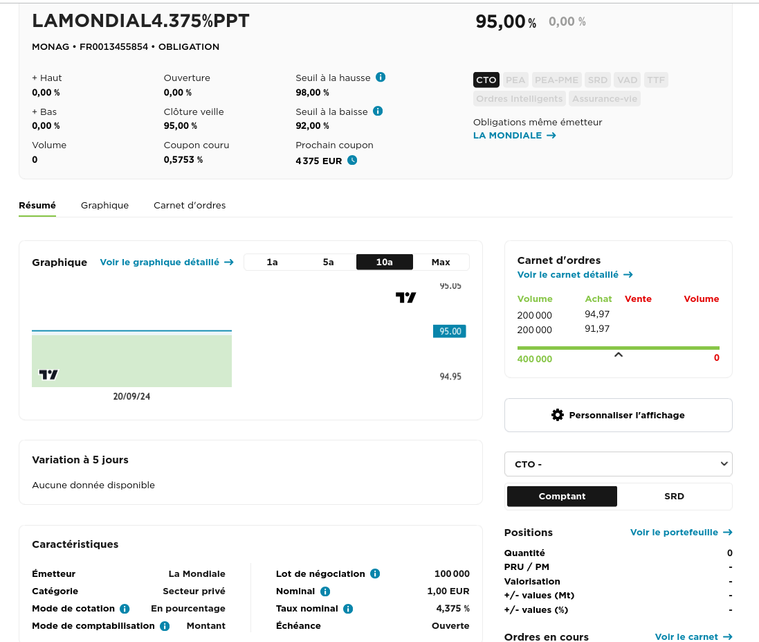 Obligation La Mondiale chez Fortuneo