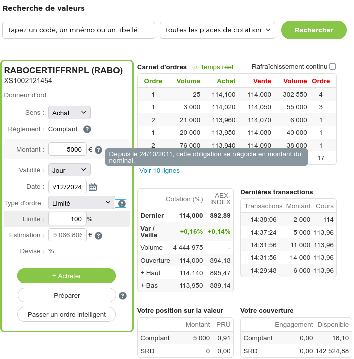 Passage d'ordre chez fortuneo