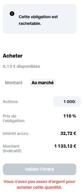 Passage d'ordre d'achat d'une obligation McDonald's chez Trade Republic